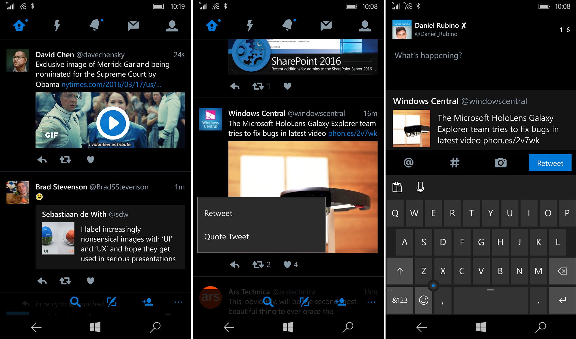 加入群組消息和 Quote Tweet 功能等：Twitter 正式為 Windows 10 Mobile 推出 Universal App 2