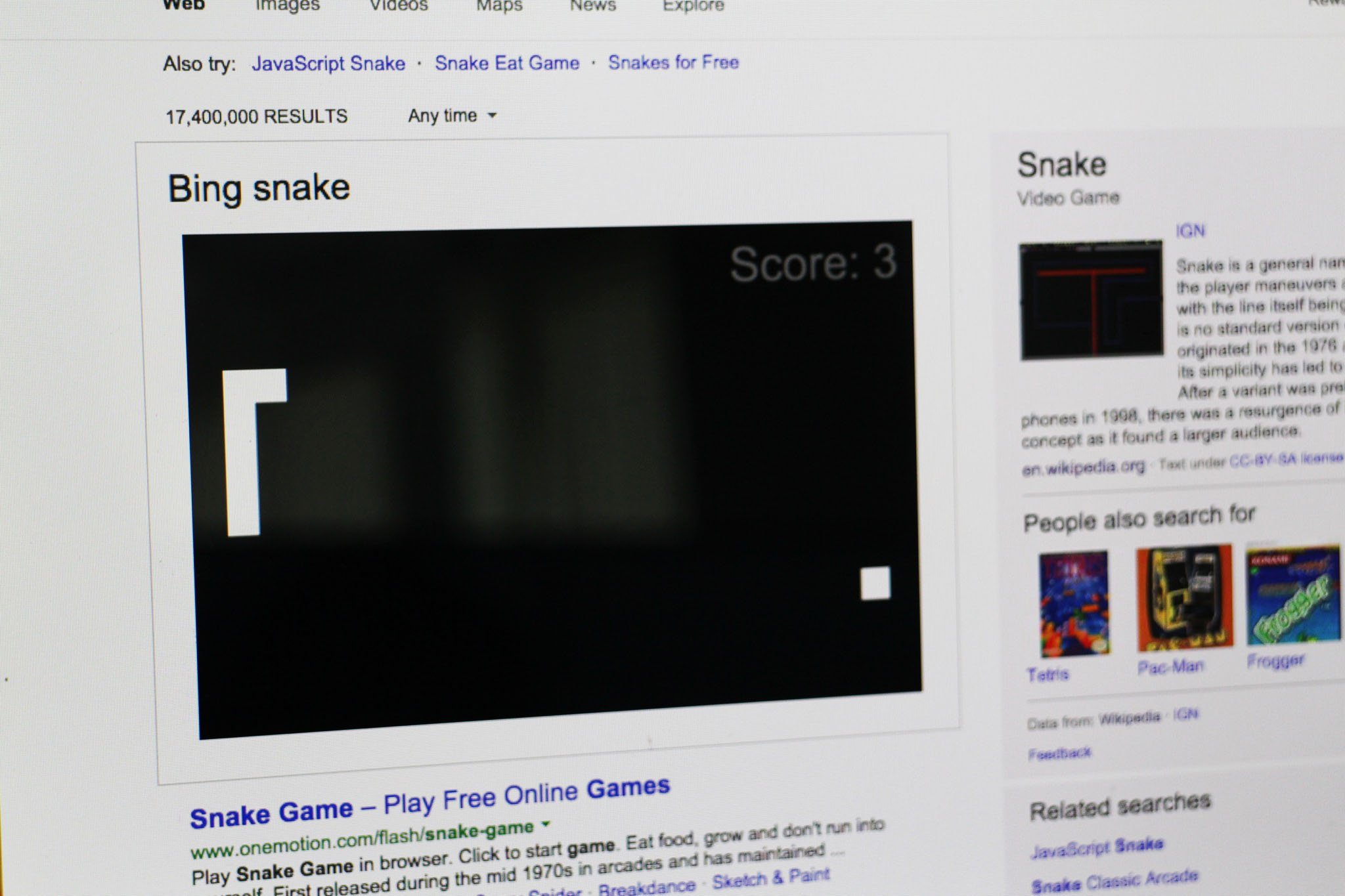 The classic Snake game is now playable directly in Bing search results | Windows Central1200 x 800