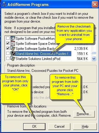 как удалить программу для Windows Mobile