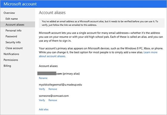 Outlook Account Aliases