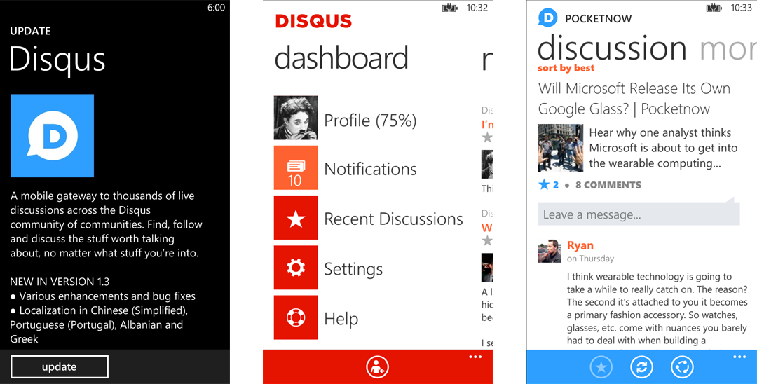 Disqus for Windows Phone Screenshots