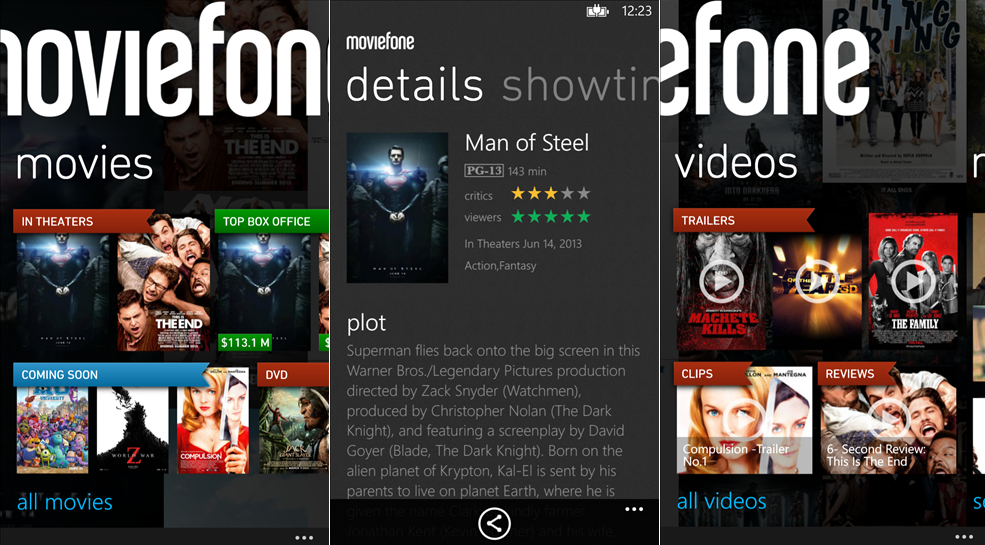 Official moviefone app for Windows Phone