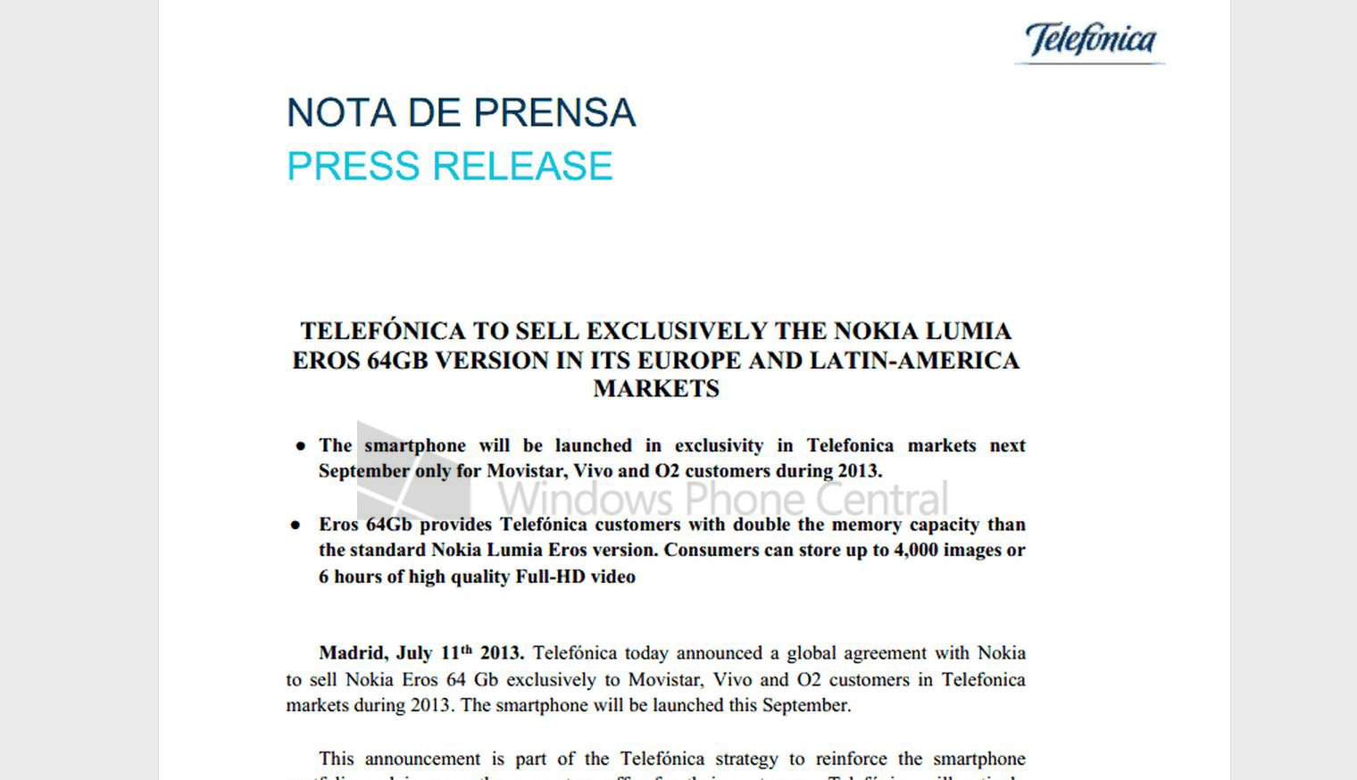 Telefonica Press Release