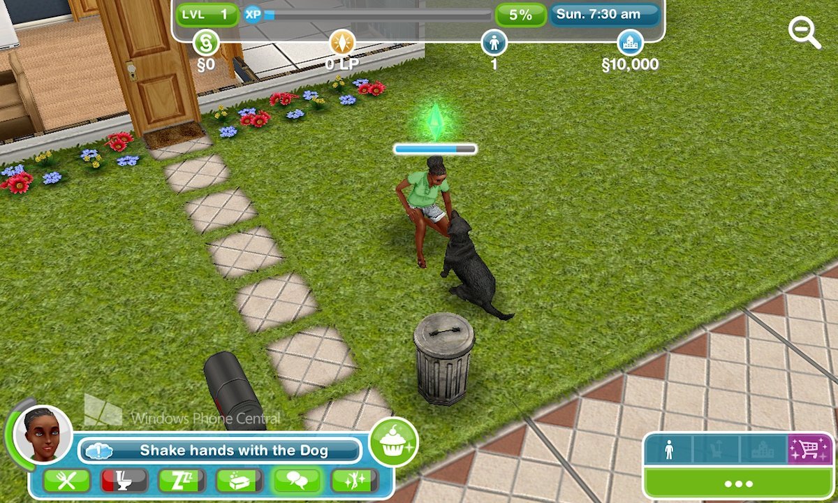 The Sims FreePlay dog hand shake