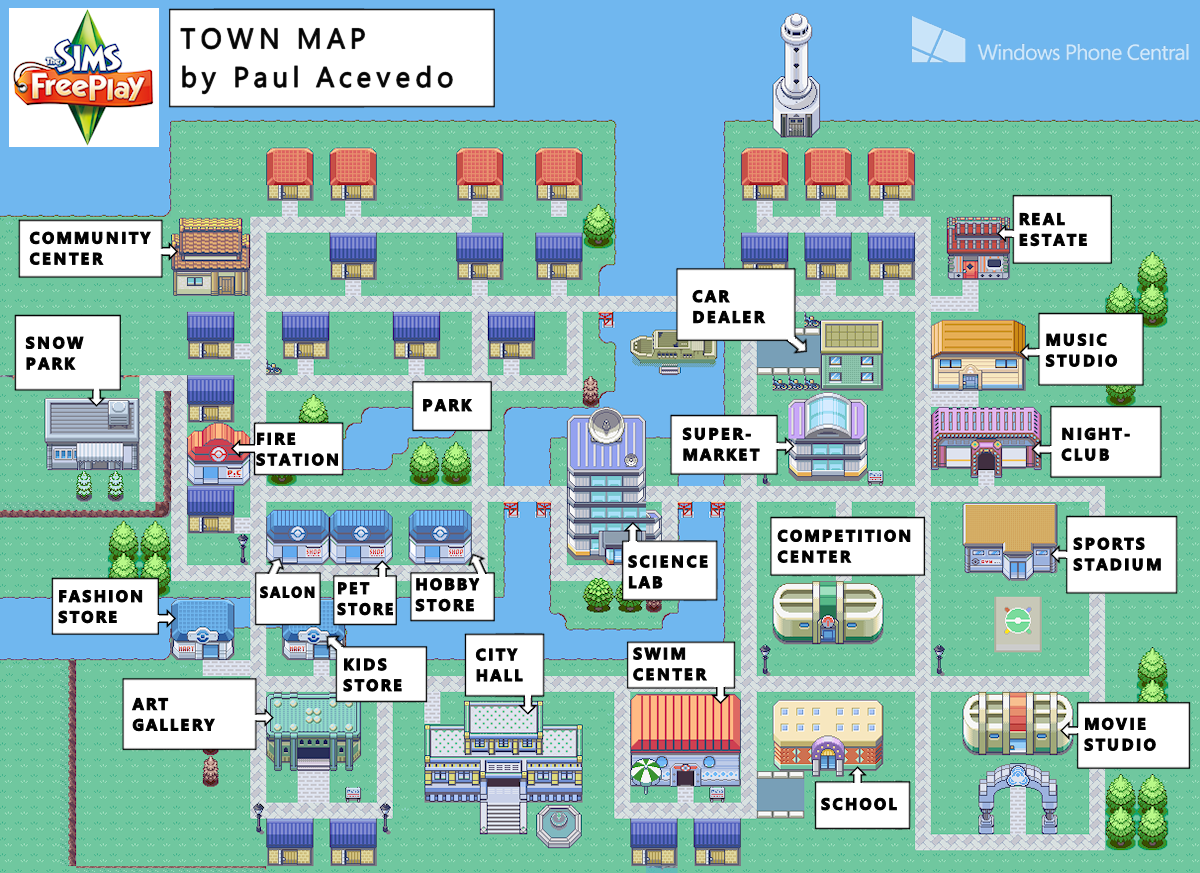 The Sims FreePlay Town Map by Paul Acevedo