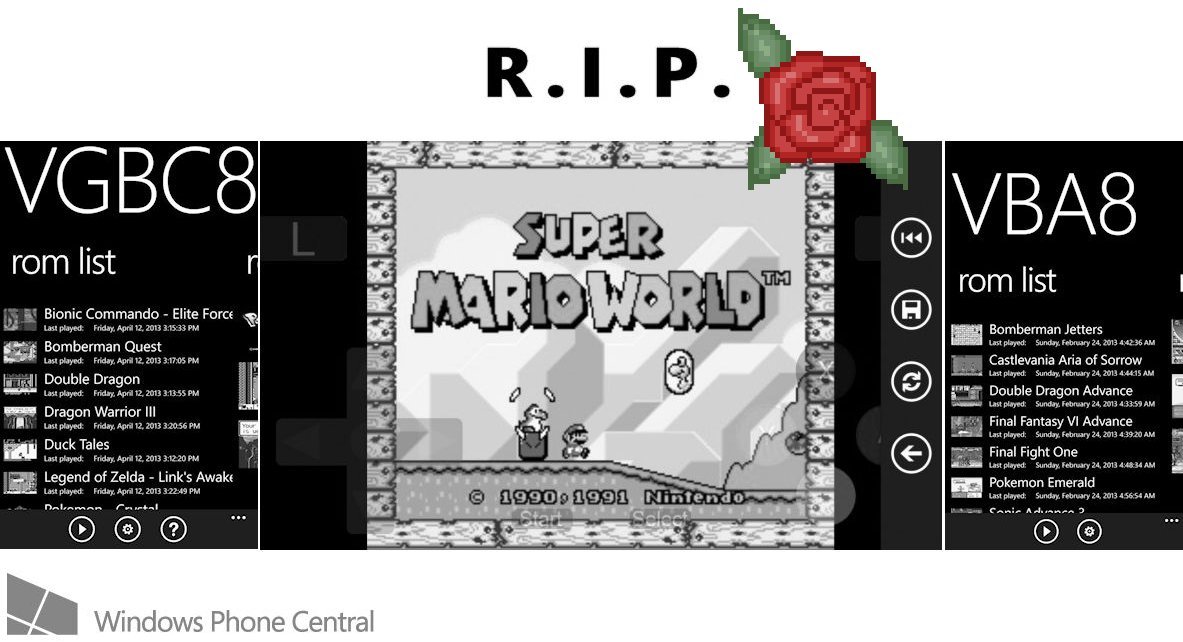 SNES8x, VBA8, and VGBC8 disappear from the Windows Phone Store