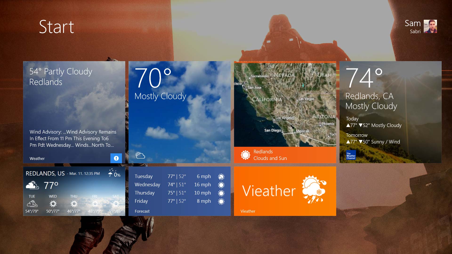 Weather app Live tiles