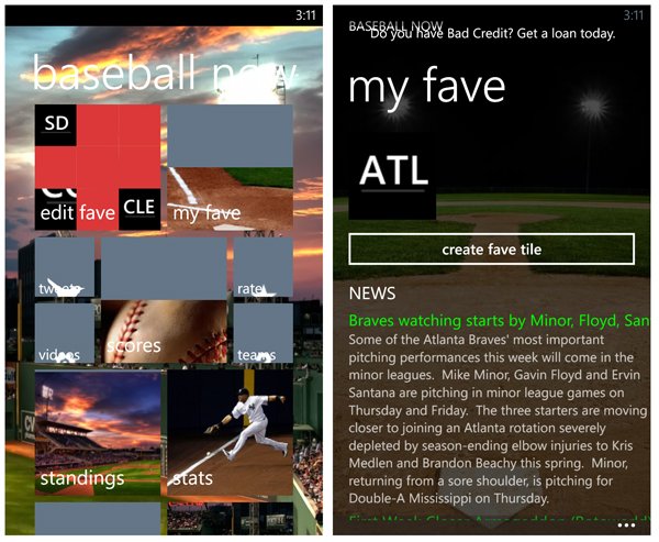 Baseball Now Main Page and Fave Page