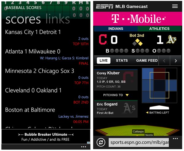 Baseball Scores Screens