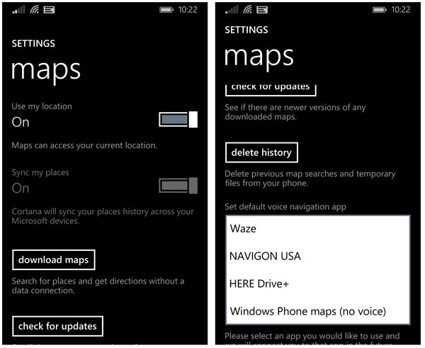 Windows Phone 8.1 Map Settings