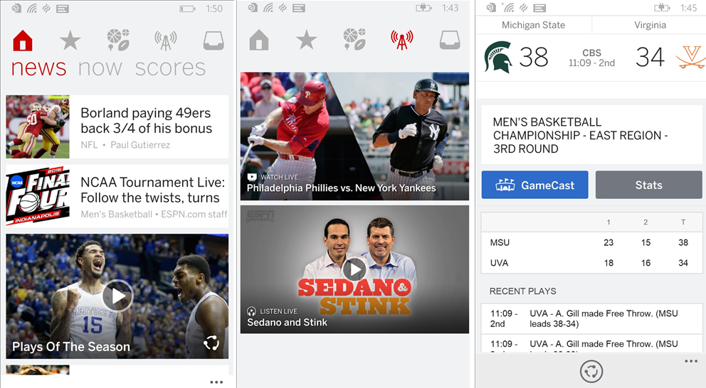 ESPN Hub gets a major makeover to become ESPN App on Windows Phone 8.1