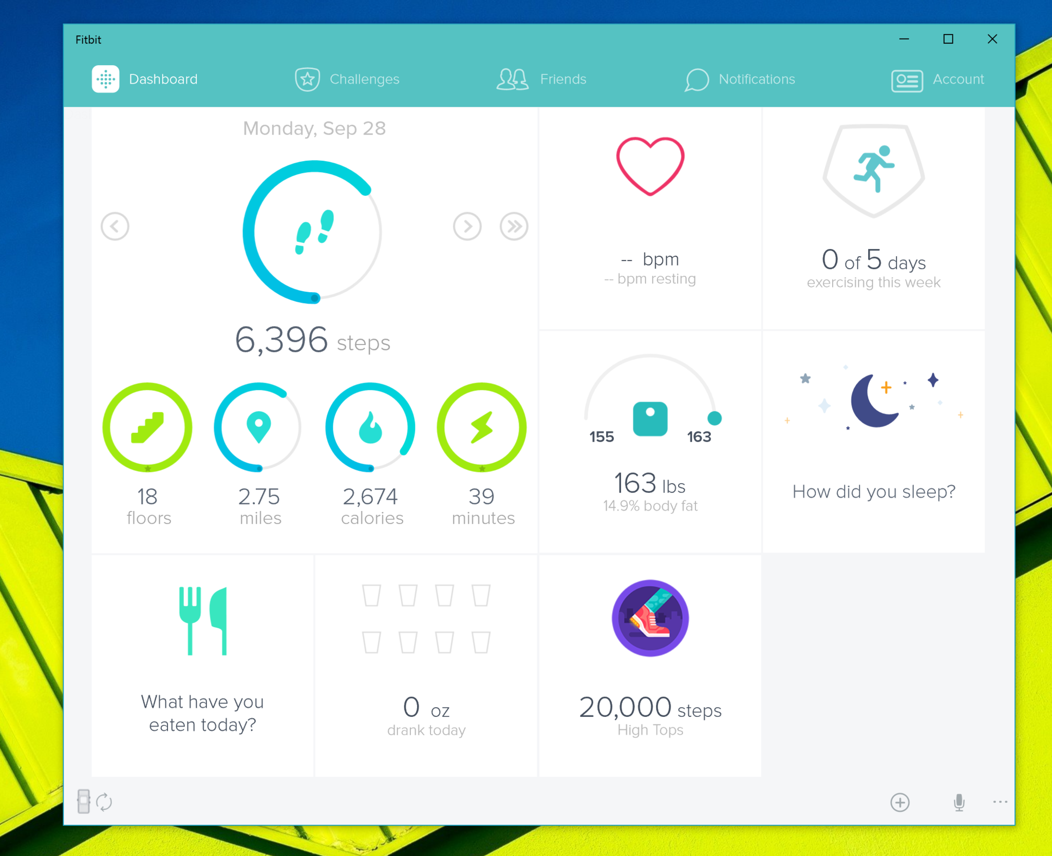 Fitbit app dashboard