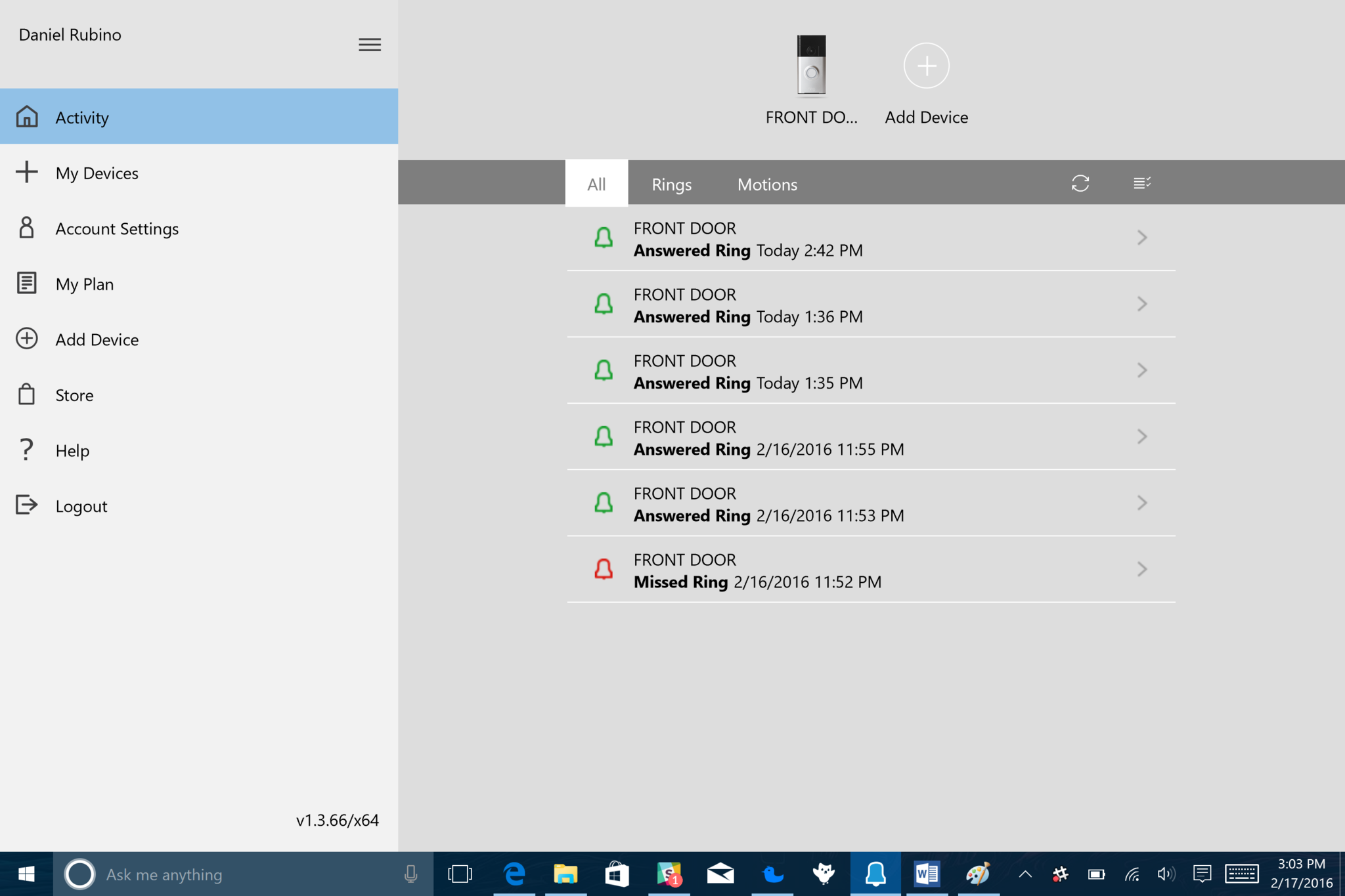 Ring Video Doorbell on Windows 10