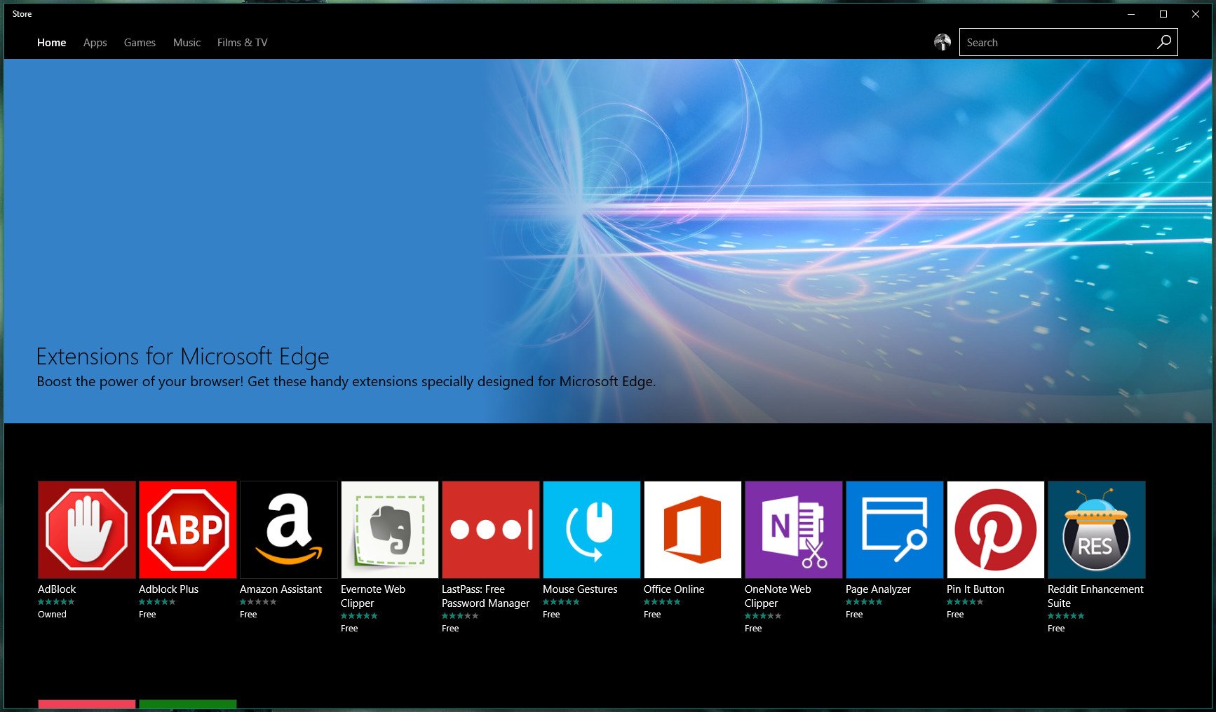 Windows Store extension page