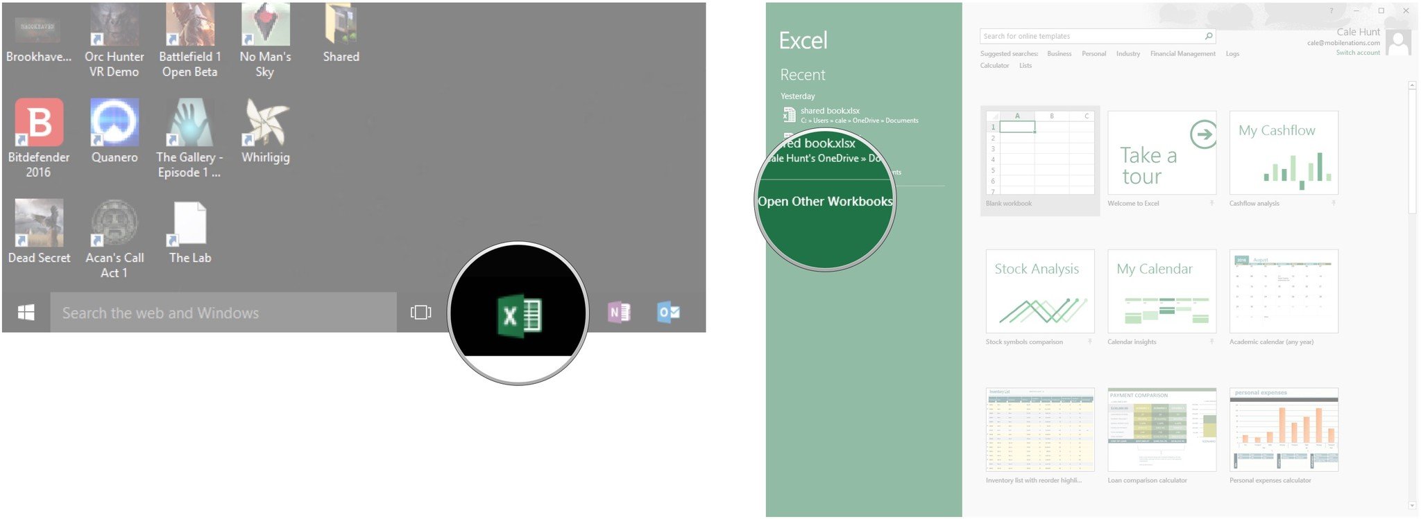Launch Excel. Click Open Other Workbooks.
