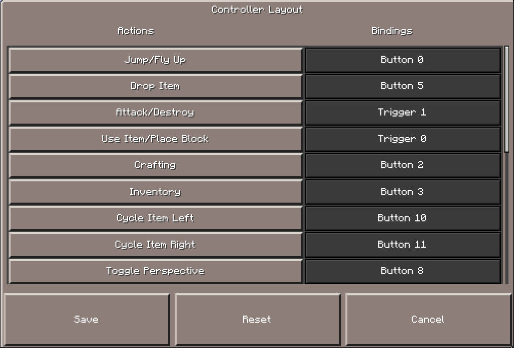 Minecraft: Windows 10 Edition Beta controller layout menu