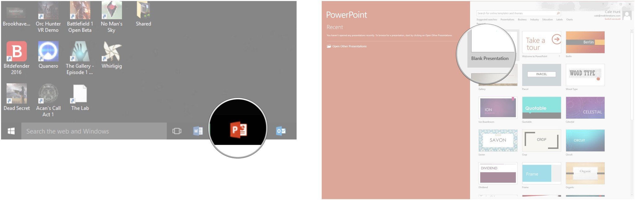 Launch PowerPoint. Double-click a presentation template.
