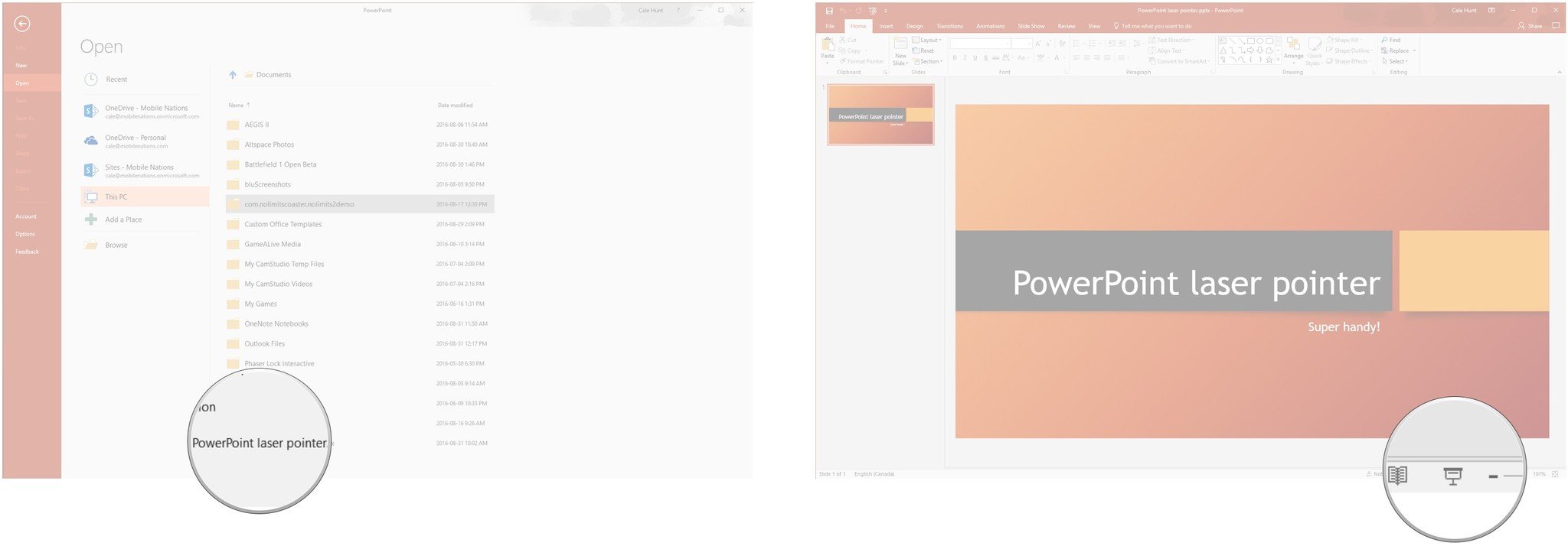 Click the PowerPoint file you would like to open. Click the Slide Show button.