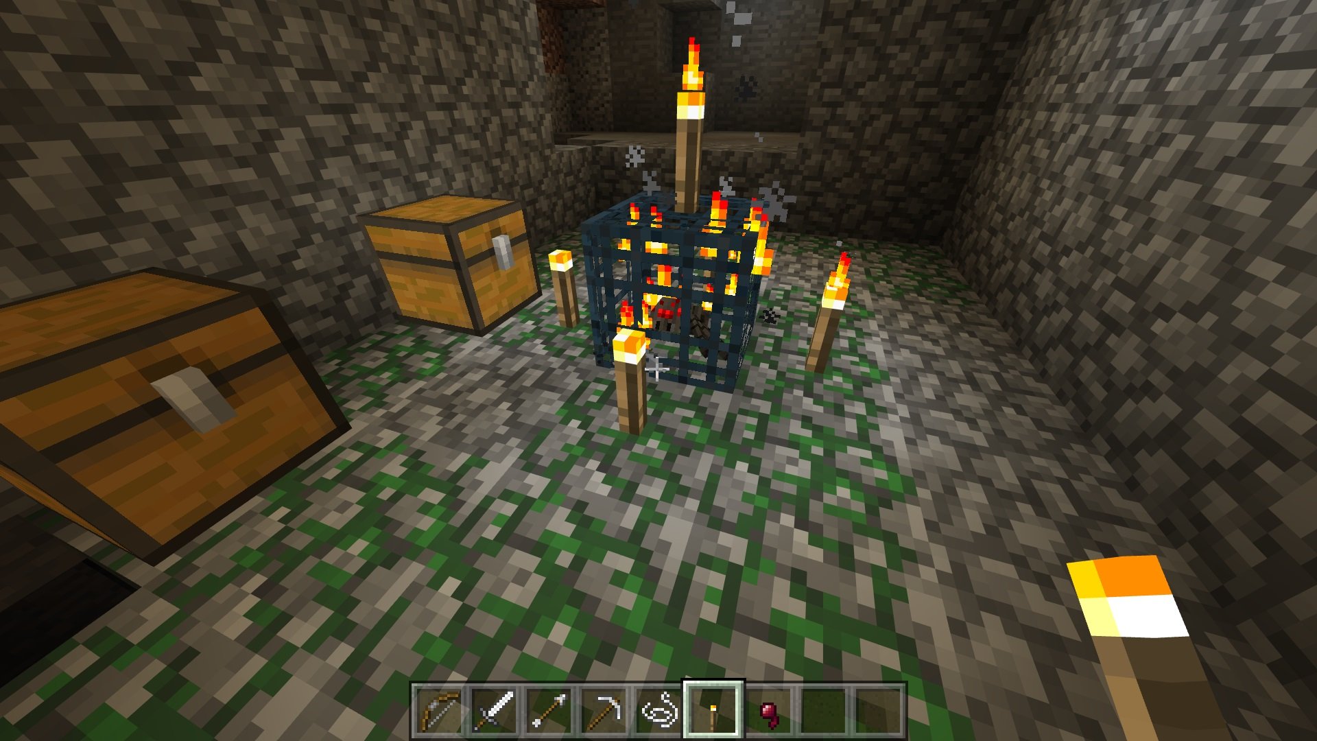 Torches around the spawner stops monsters from spawning.