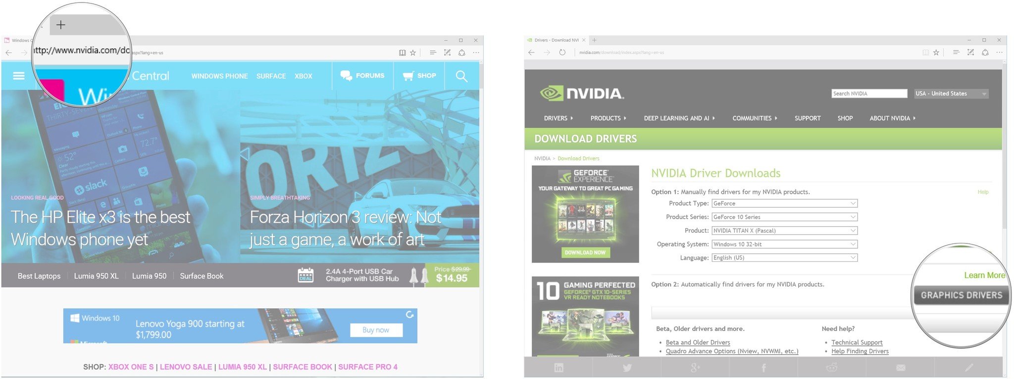 Navigate to the NVIDIA driver support page. Click Graphics Drivers.