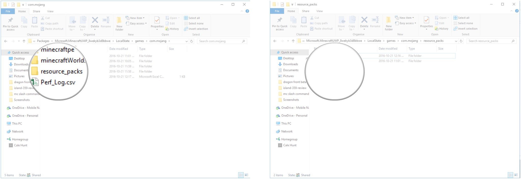 Double-click the resource_packs folder. Right-click a blank space in the window.