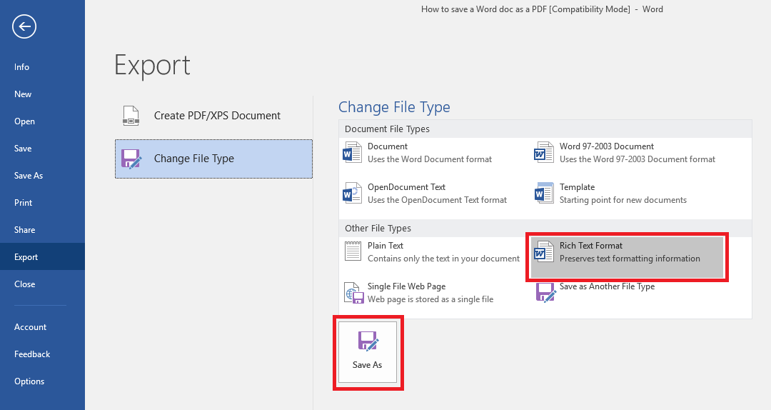 How to save a Microsoft Word doc as a PDF or other file ...
