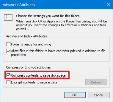 Compress content to save disk space option