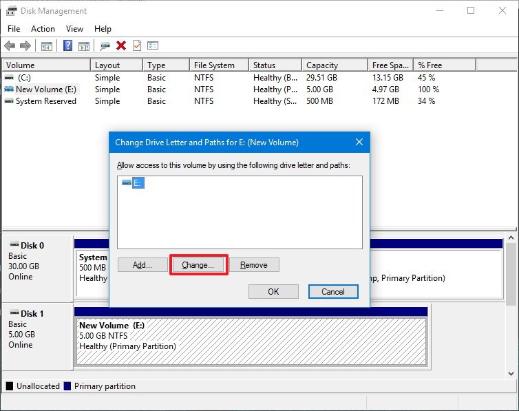 how to change drive letter server 2019