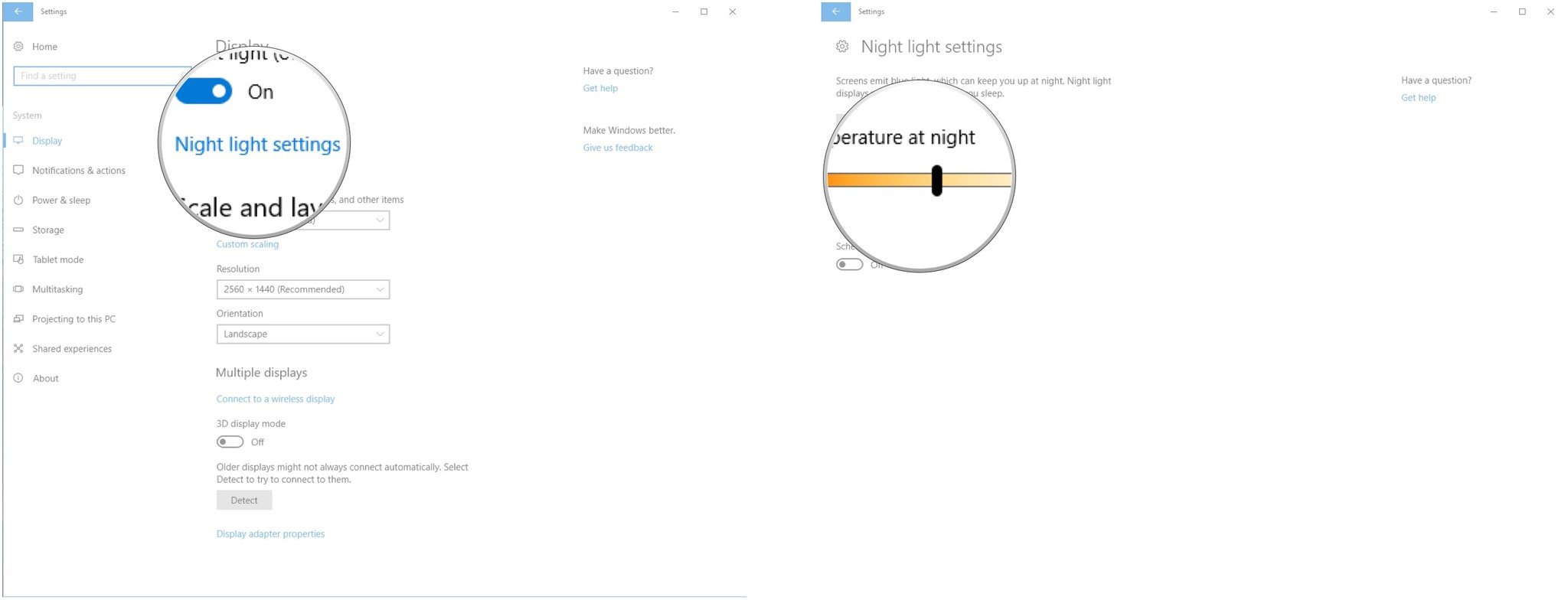 Click Night light settings. Click and drag the bar.