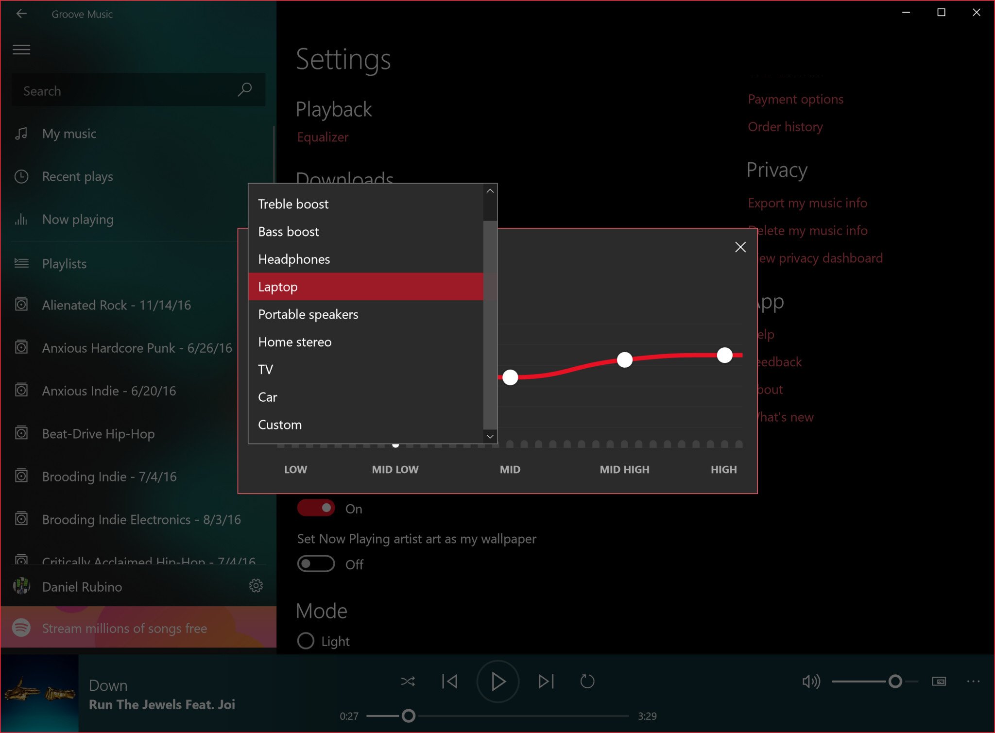 Groove Music Equalizer