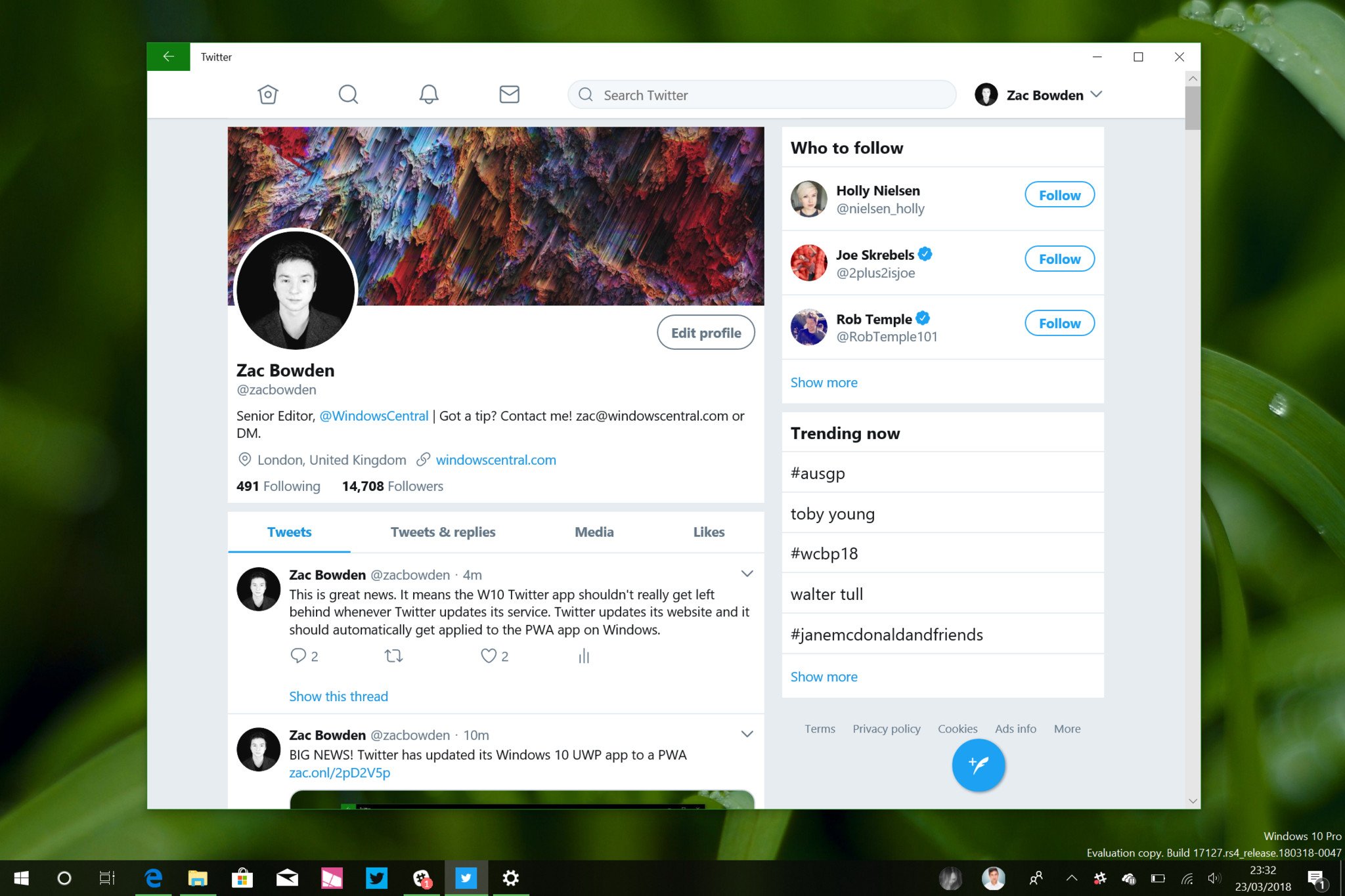 Twitter PWA for Windows 10 now lets you pin profile tiles to Start