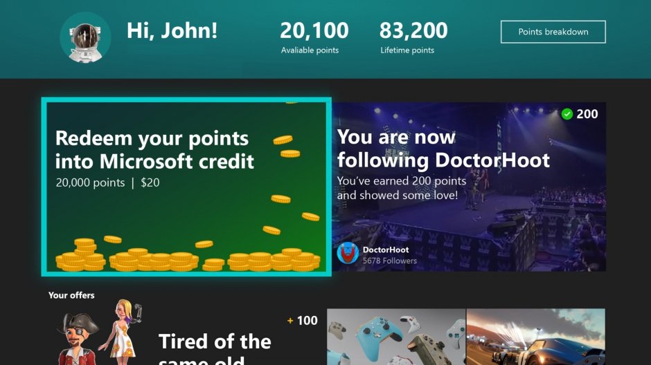 Microsoft Rewards app for Xbox One now available for Insider testing