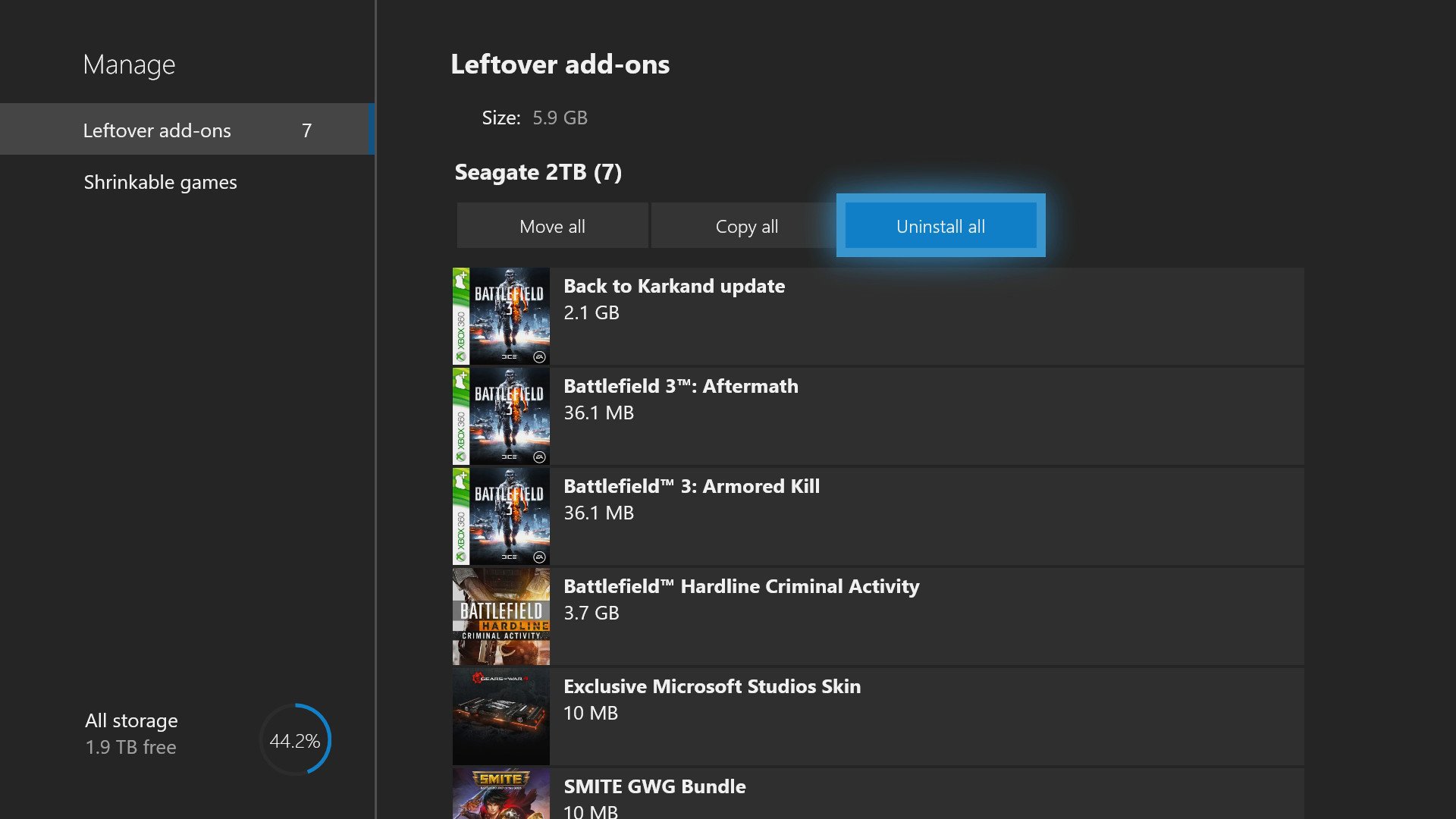 How to clean up Xbox One add-ons for more free space