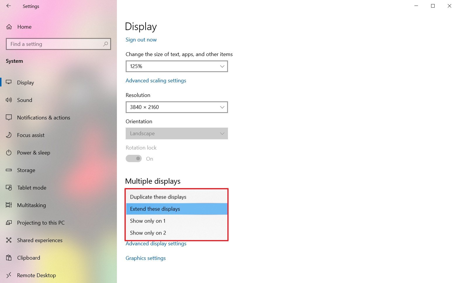 Windows 10 expand monitor settings
