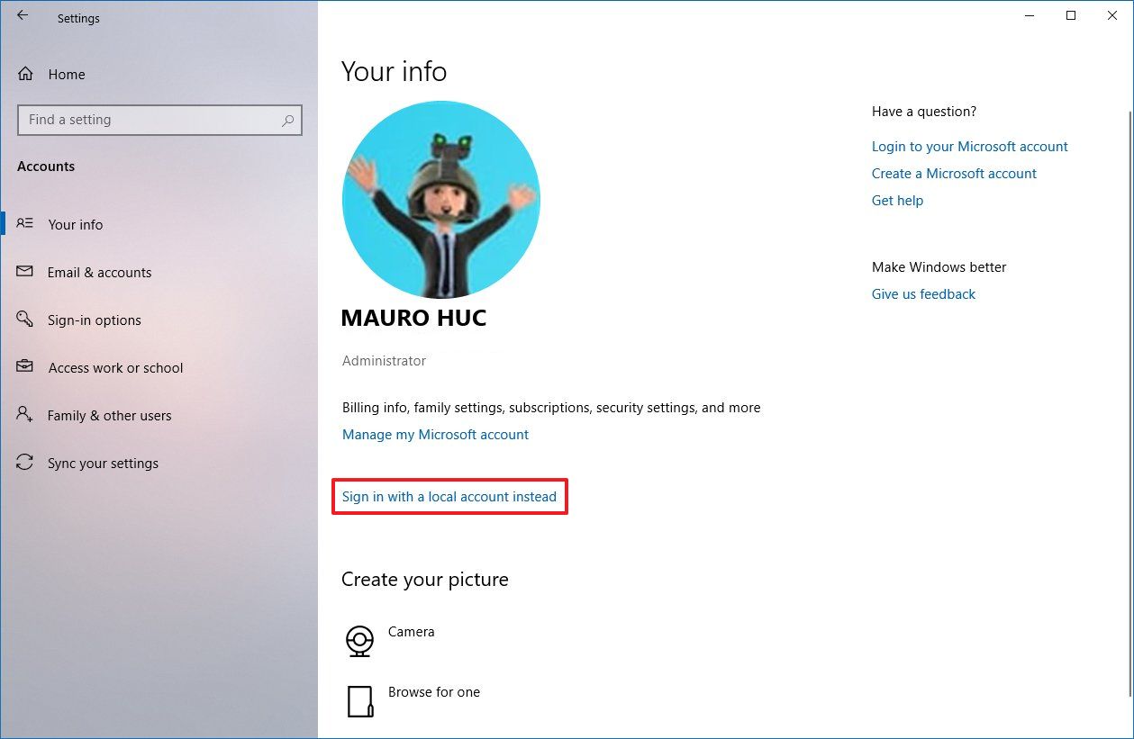 How to switch to a local account from a Microsoft account ...