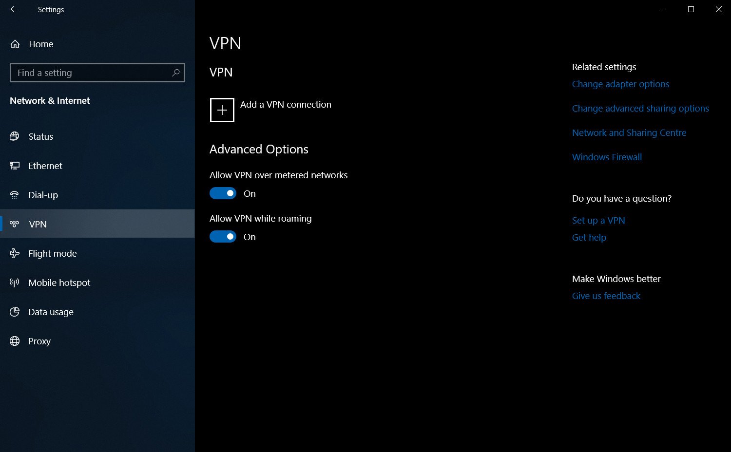 Windows 10 VPN Settings