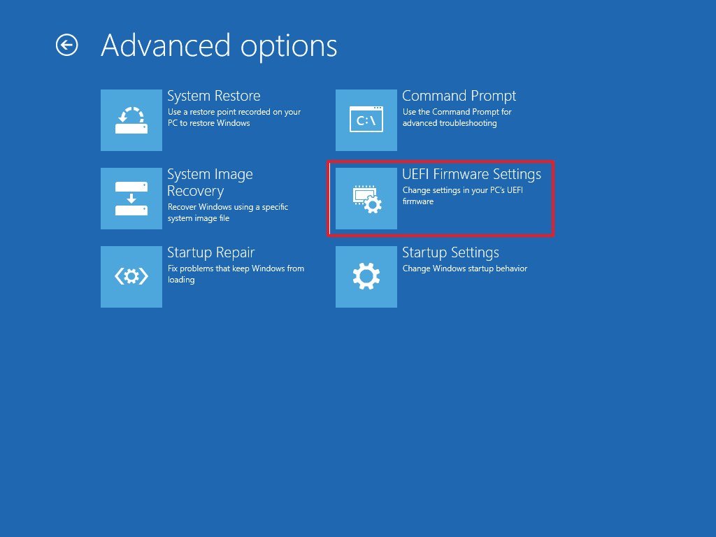 Advanced settings UEFI option