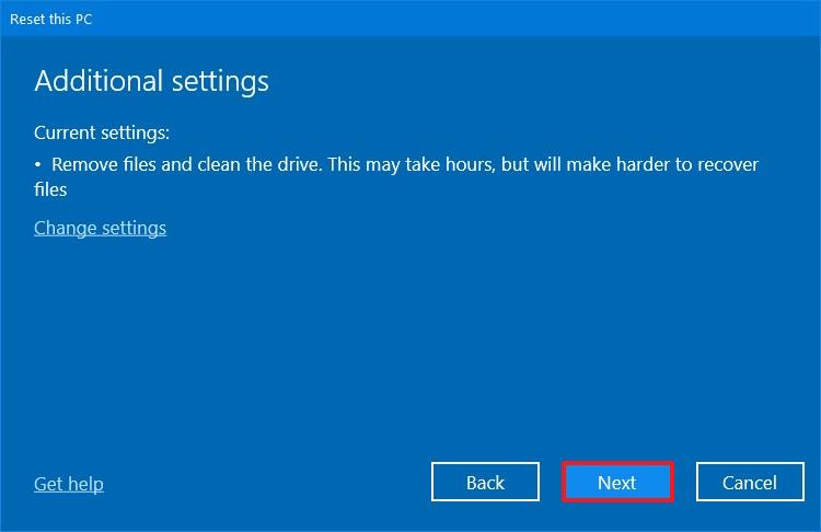 remove files settings app restinstall windows10