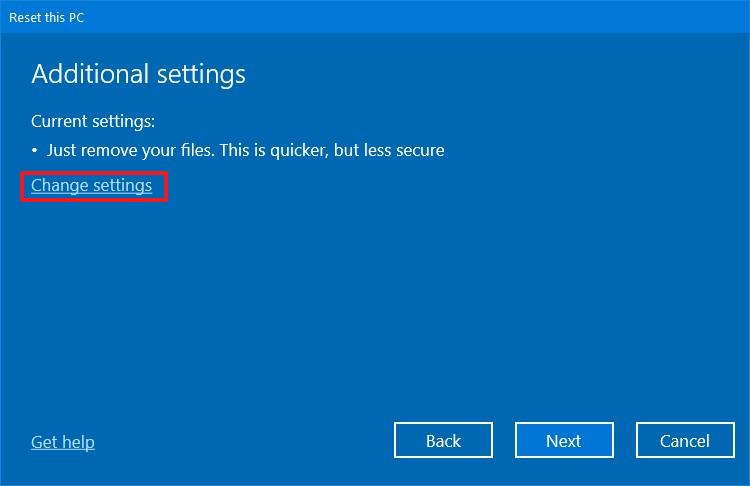 reset this pc change settings windows 10