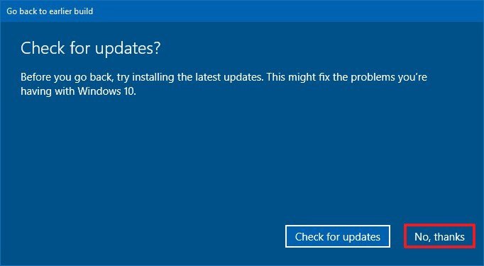 check updates before rollback windows10
