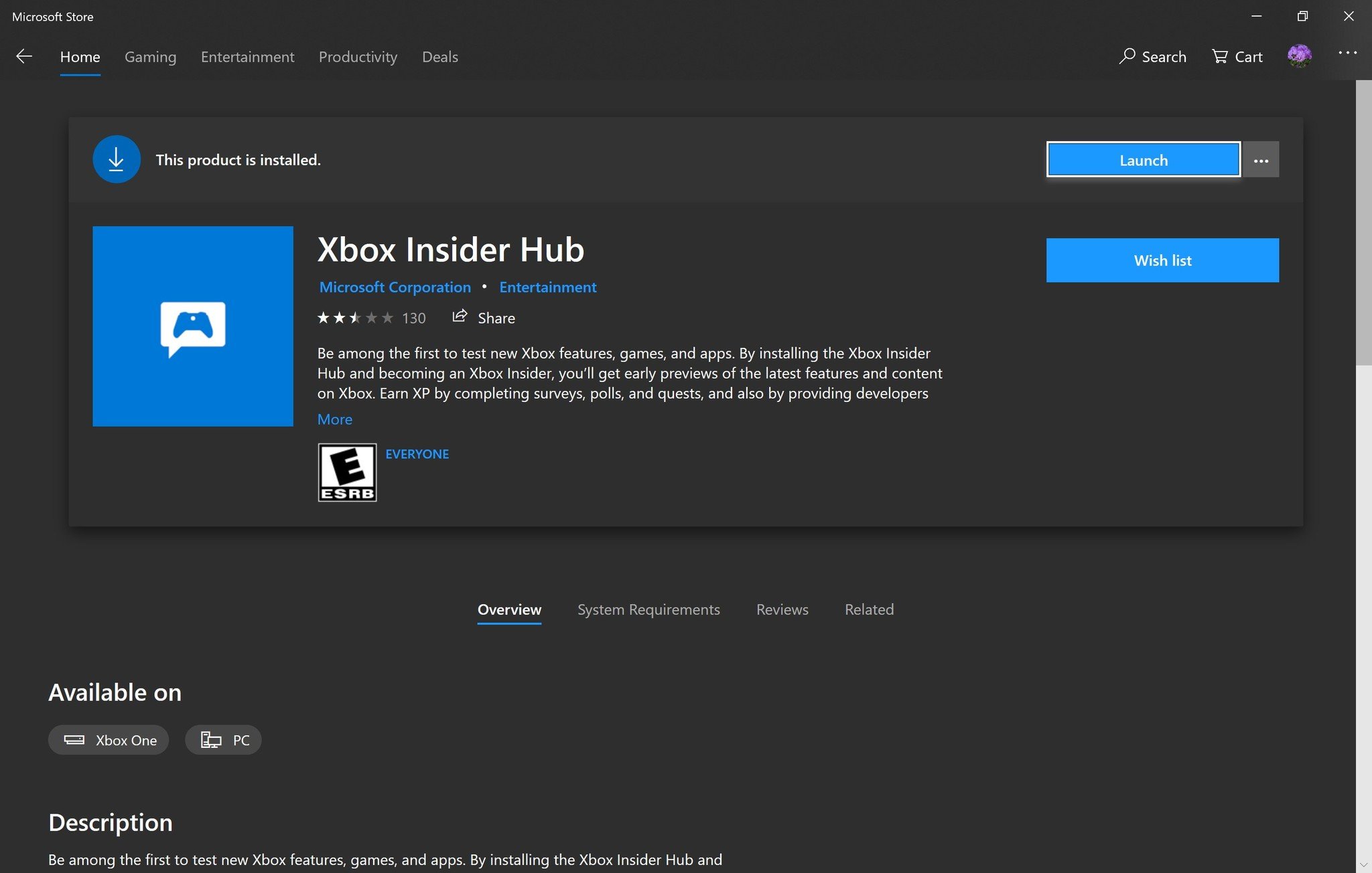 Xbox Insider Hub in Microsoft Store