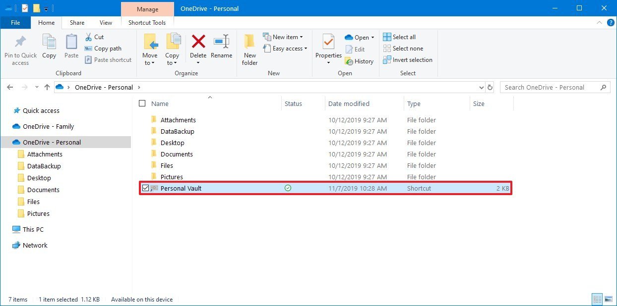 File Explorer Personal Vault folder