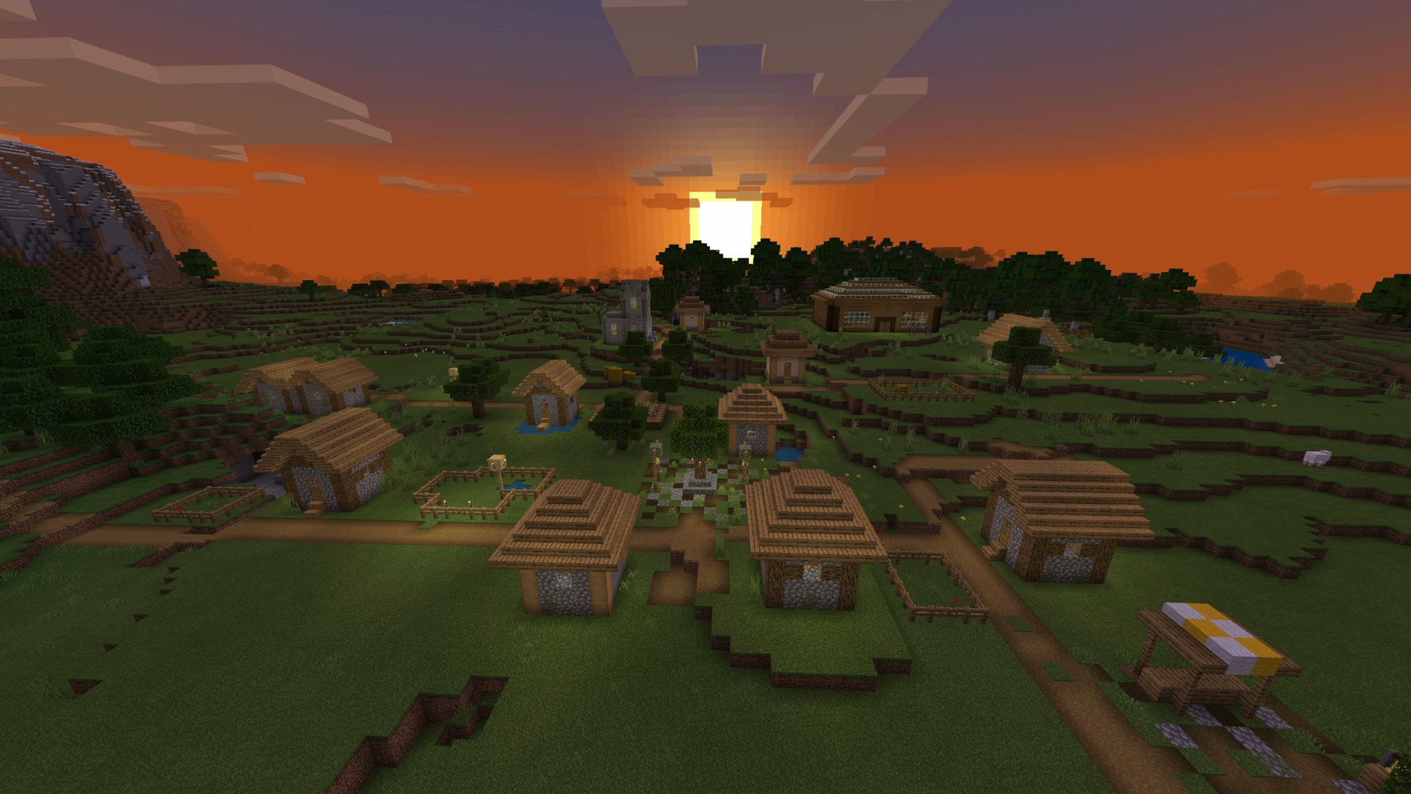 Village au coucher du soleil