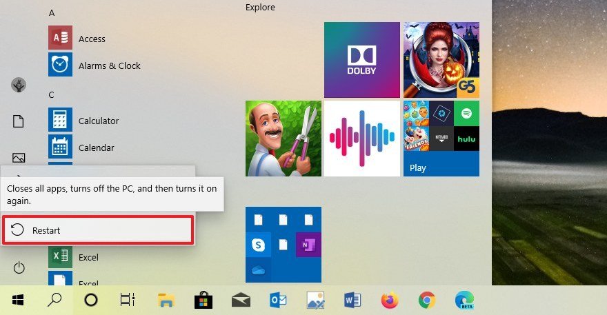 Windows 10 restart option 