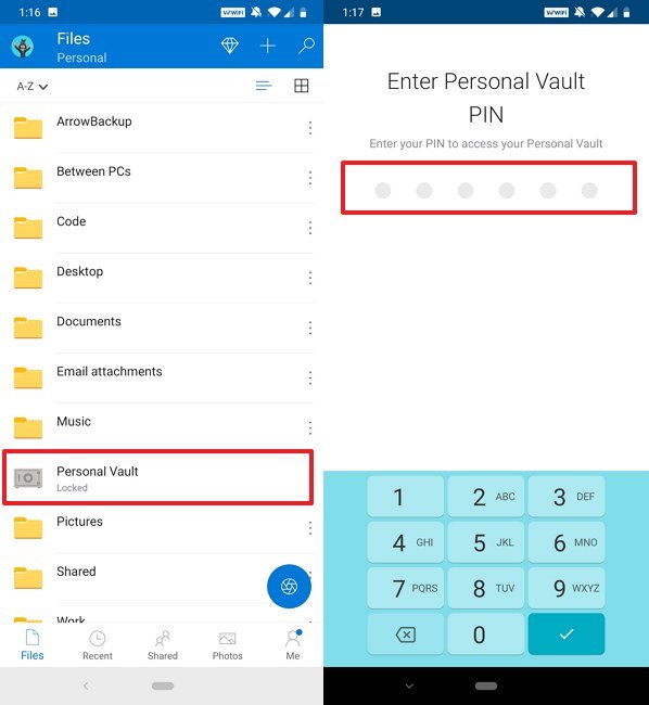 Unlock Personal Vault mobile