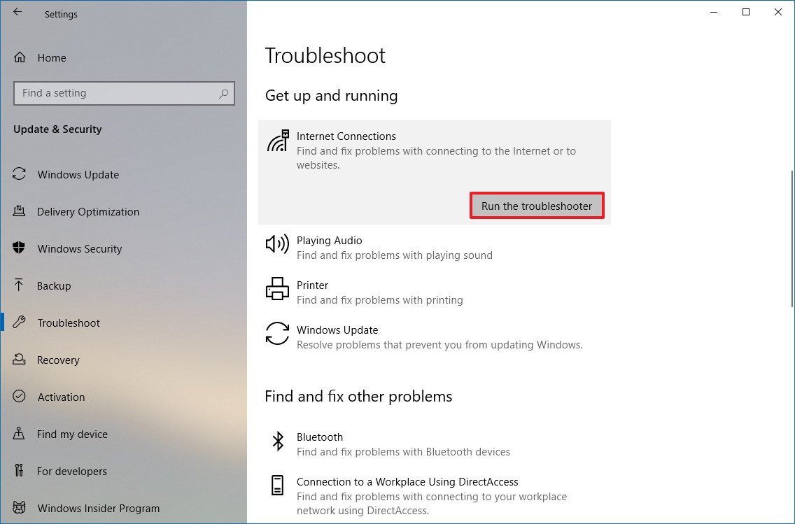Windows 10 troubleshoot settings