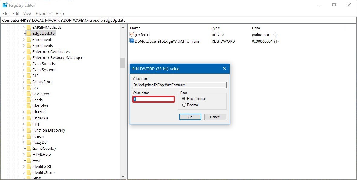 Disable Microsoft Edge Chromium automatic install on Windows 10