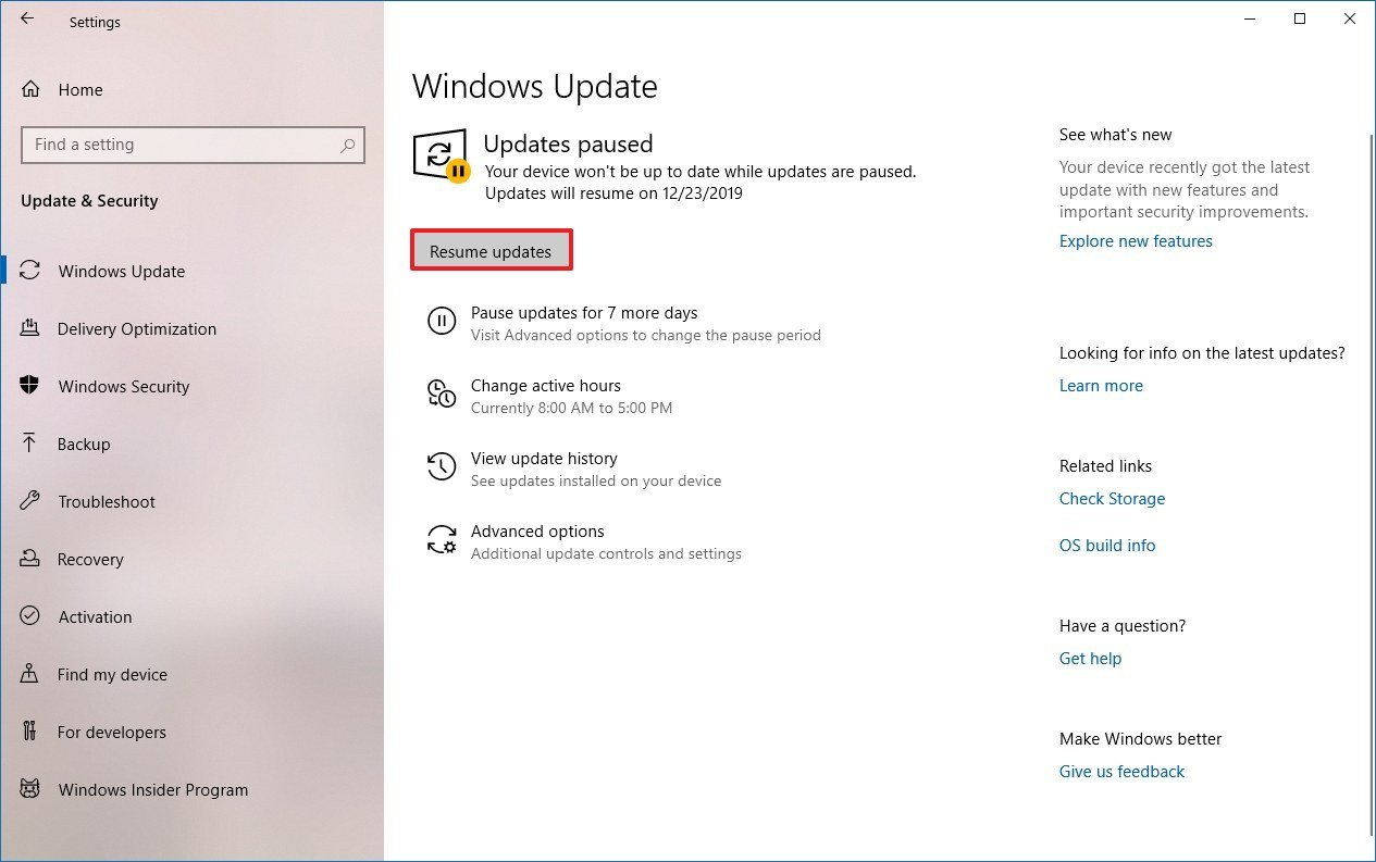 how to pause and resume windows 10 update download