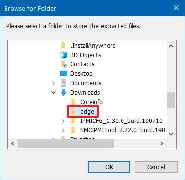 Select extraction folder