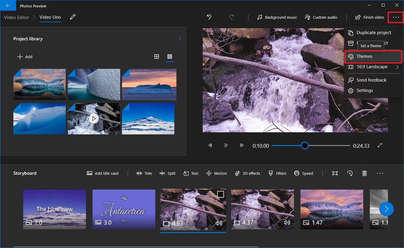 Photos video editor theme option